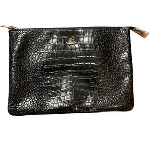 Vivienne Westwood Glossy Black Croc-Embossed Wristlet